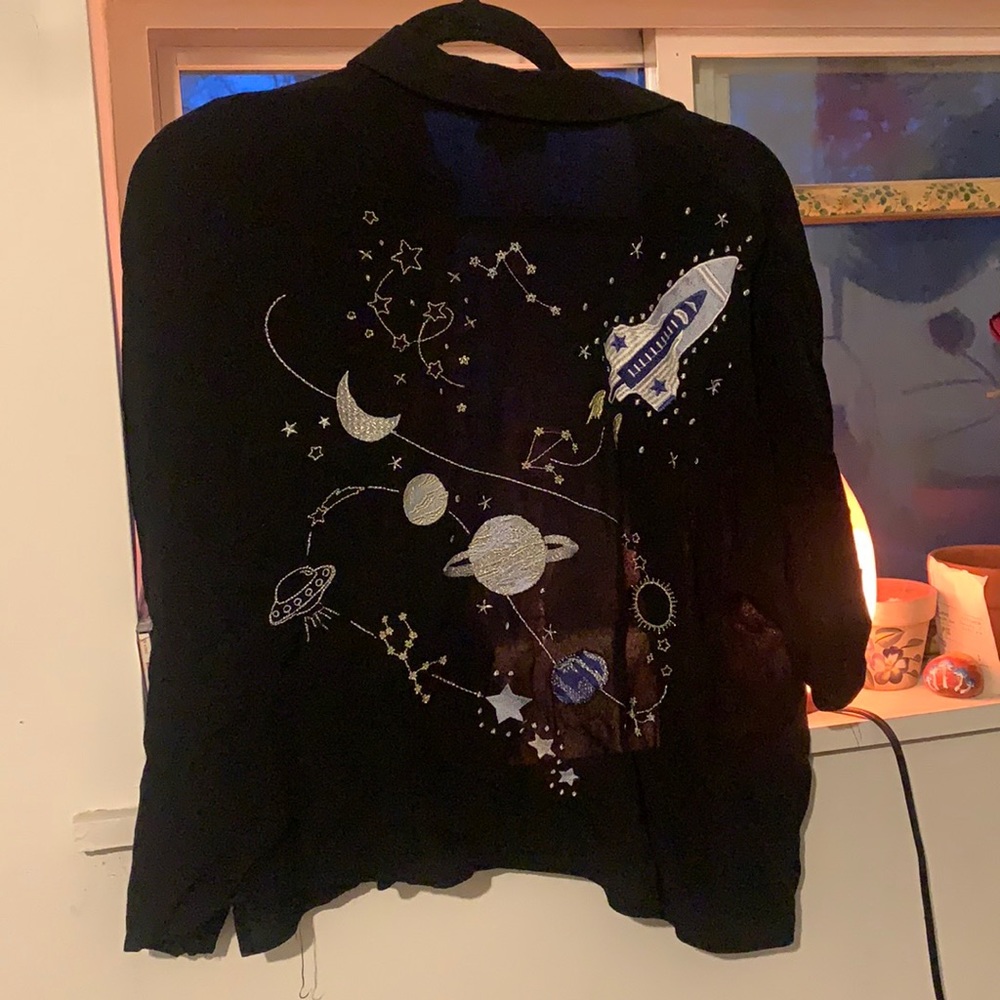 Topshop Space Short-Sleeve Button up